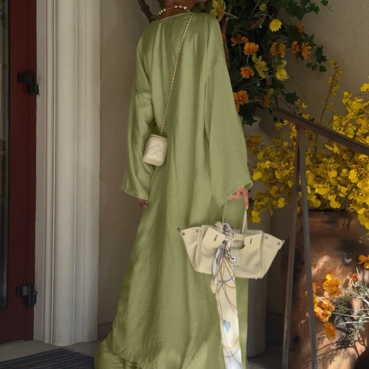 Sage Green 3-Piece Loungewear Set - Crop Top, Kimono Cardigan & Wide Leg Pants NorixaFashion.com