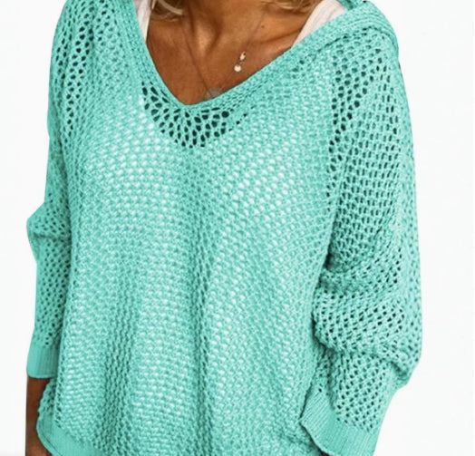 Sun Protection Knitted Hooded Sun Protection Clothing Hooded Thin Loose Sweater NorixaFashion.com