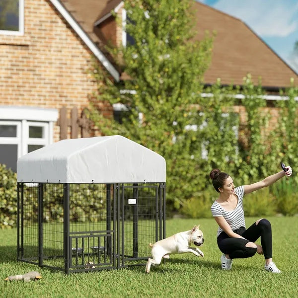 Welded Wire Outdoor Dog Kennel With Rotating & 4 Levels Adjustable Bowls Best YouTube Store