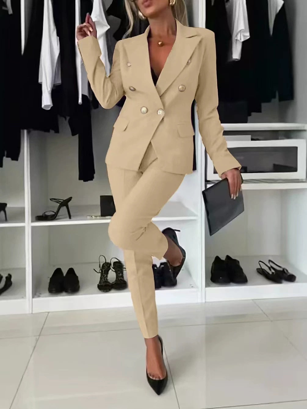 New All-matching Casual Suit Lapel Button-down Jacket And Slim-fit Trousers For Women's Office Business Set Clothing NorixaFashion.com
