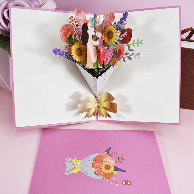 3D PopUp Flower Bouquet Cards Gifts Anniversary PopUp Mom Floral Bouquet Wife Invitation Card Greeting Cards Mothers Day Cards Postcard CJD