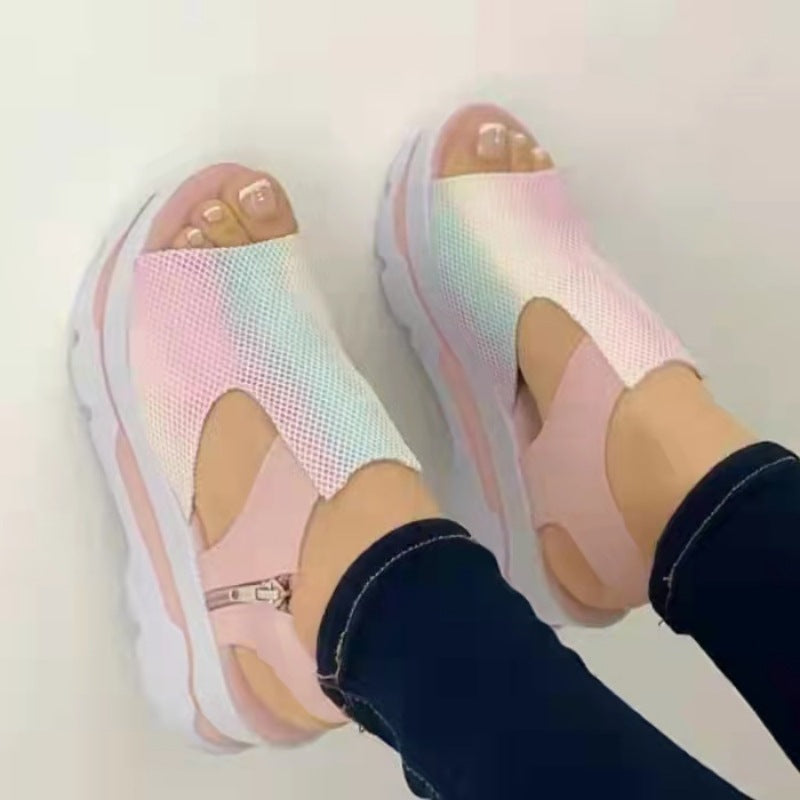 Women's Thick Sole Fish Mouth Fly Woven Soft Sole Casual Beach Shoes LadyShow.Store