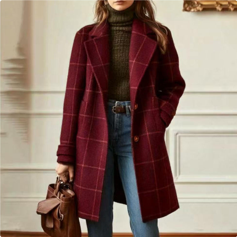 Plaid Mid-length Lapel Large Size Jacket CJD