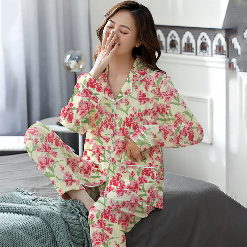 Elegant Women's Autumn And Winter Cotton-like Long Pajamas Two-piece Set Best YouTube Store