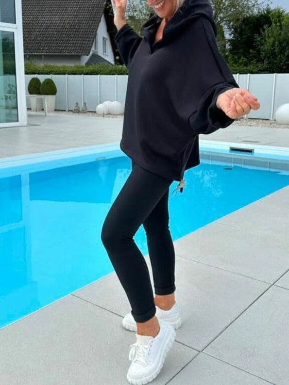 Women's Solid Color Hooded Sweatshirt Two-piece Set LadyShow.Store