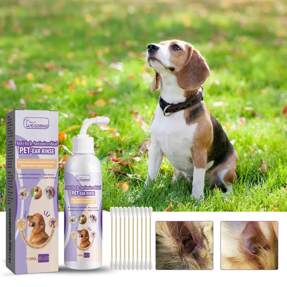 Pet Ear Cleanser 118ml 1box-10pcs 1bag Cotton Stick Tri Light Beauty