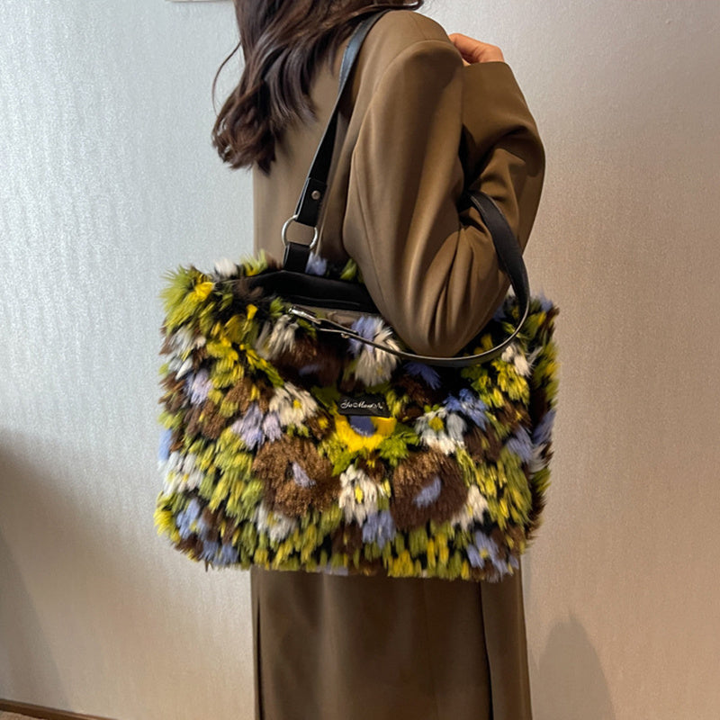 Winter Plush Flower Shoulder Bag NorixaFashion.com