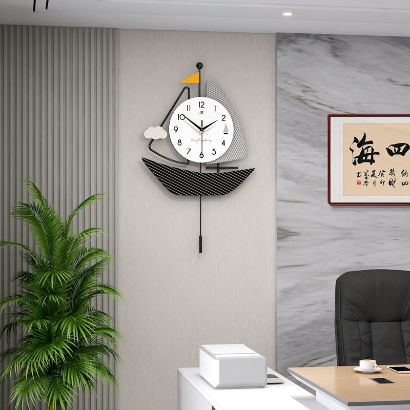 Modern Sailboat Pendulum Wall Clock Nautical Living Room Decor PearlNestDecor.com