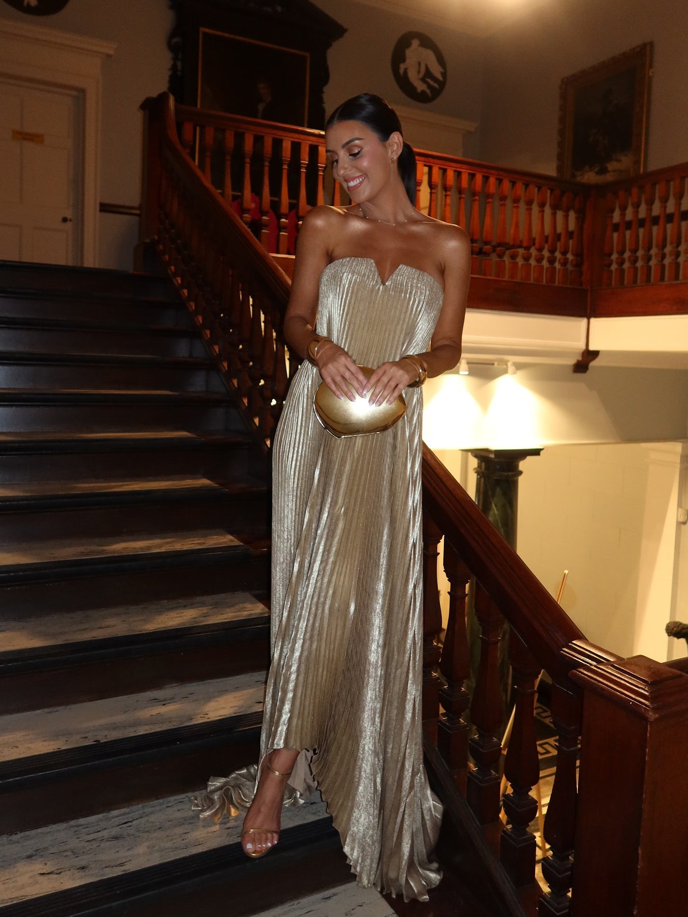 Champagne Color Tube Top Pleated Irregular Hem Dress NorixaFashion.com