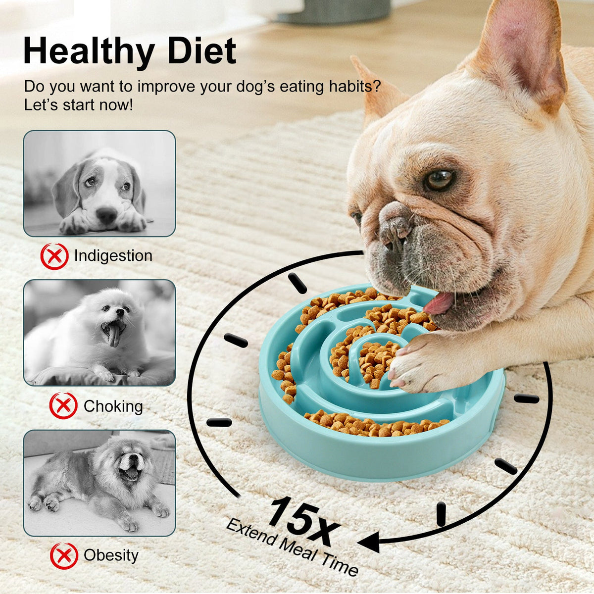 Slow Feeder Dog Bowls Silicone Dog Puzzle Feeder Bowl For Healthy Eating Puppy Slow Feeder Bowl Anti-Choking Dog Slow Feeder Bowls Pets Fashion