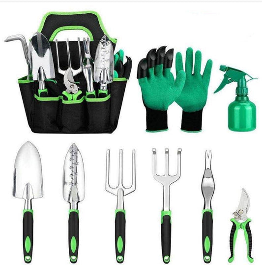 Garden Supplies 9-piece Aluminum Alloy Set, Silicone Two-color Handle Shovel Gardening Tools CJD