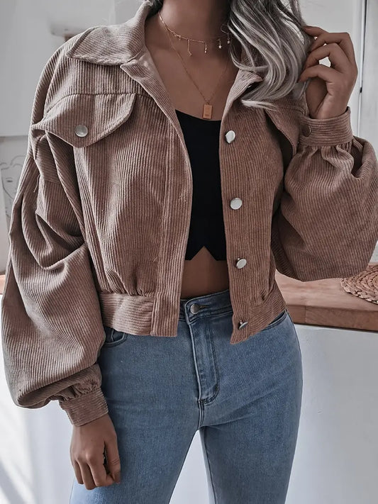 Vintage Corduroy Bomber Jacket with Long Sleeves Pi-Mart