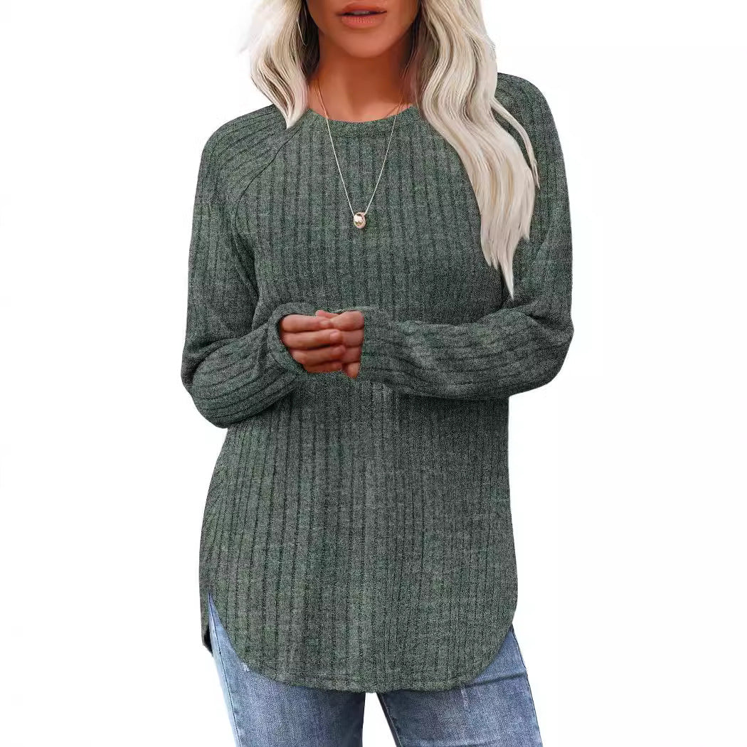 2026 European And American Women's Autumn New Loose Round Neck Base Shirt Long Sleeved Shirt NorixaFashion.com