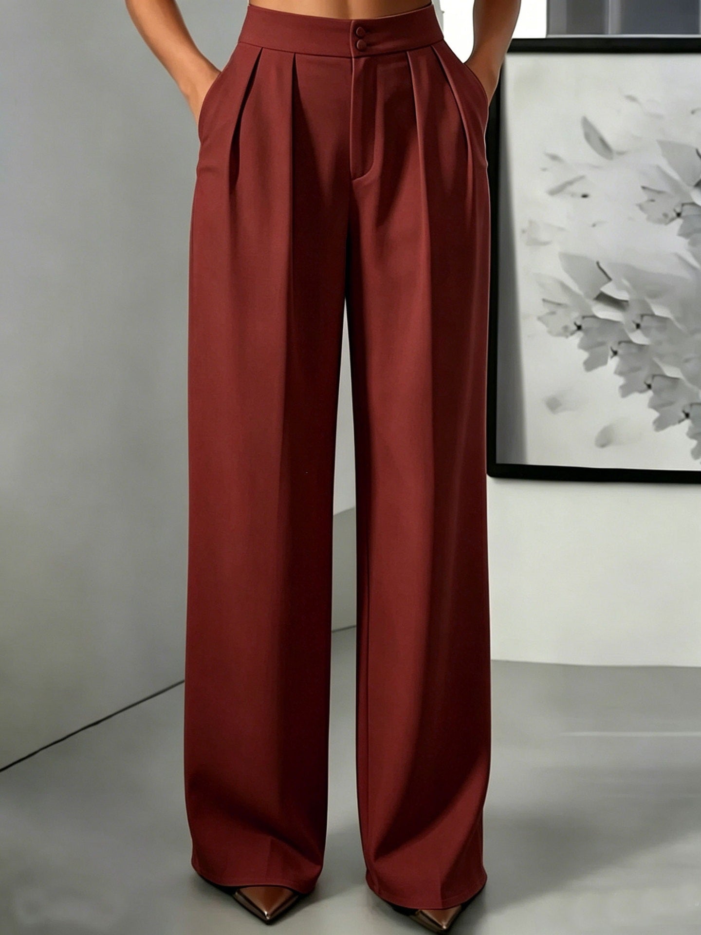 Straight-leg Minimalist Suit Slim-fit Elastic-waist Pants For Women NorixaFashion.com