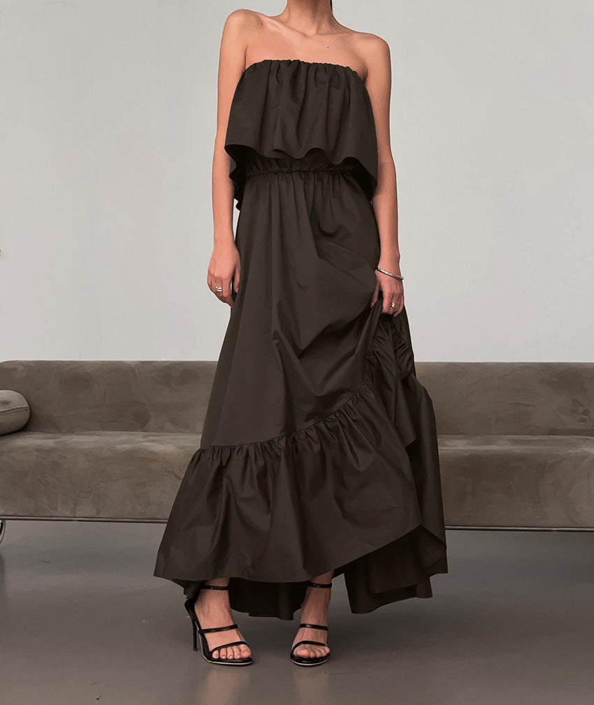 Fashionable Ruffled Strapless Dress NorixaFashion.com