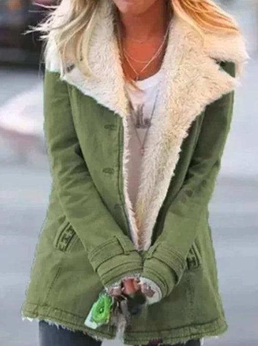 Women Plus Size Warm Coats Composite Plush Button Lapels Jacket Outwearcoat LuxuryLifeWay Online Store