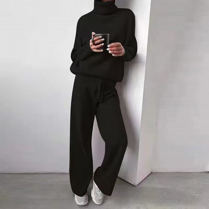 Casual Fashion Suits For Women Turtleneck Sweater And Drawstring Straight Pants LadyShow.Store