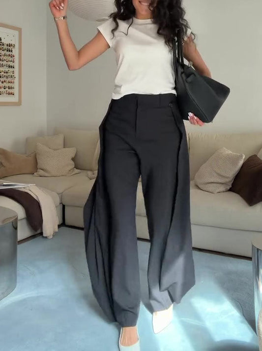 High Waist Draped Wide Leg Suit Pants NorixaFashion.com