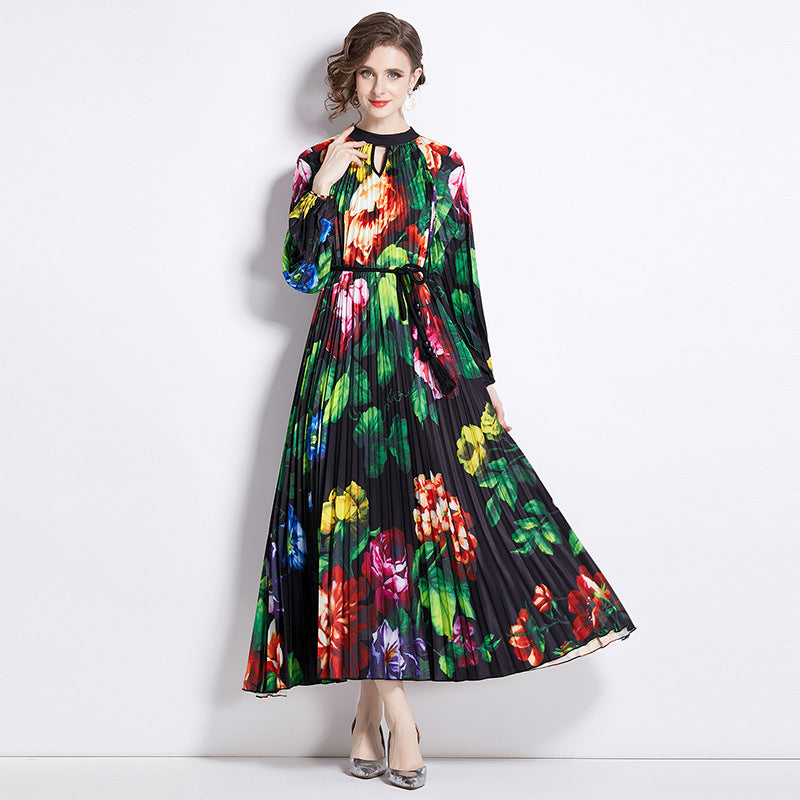 Pleated Tassel Belt Dress Women NorixaFashion.com