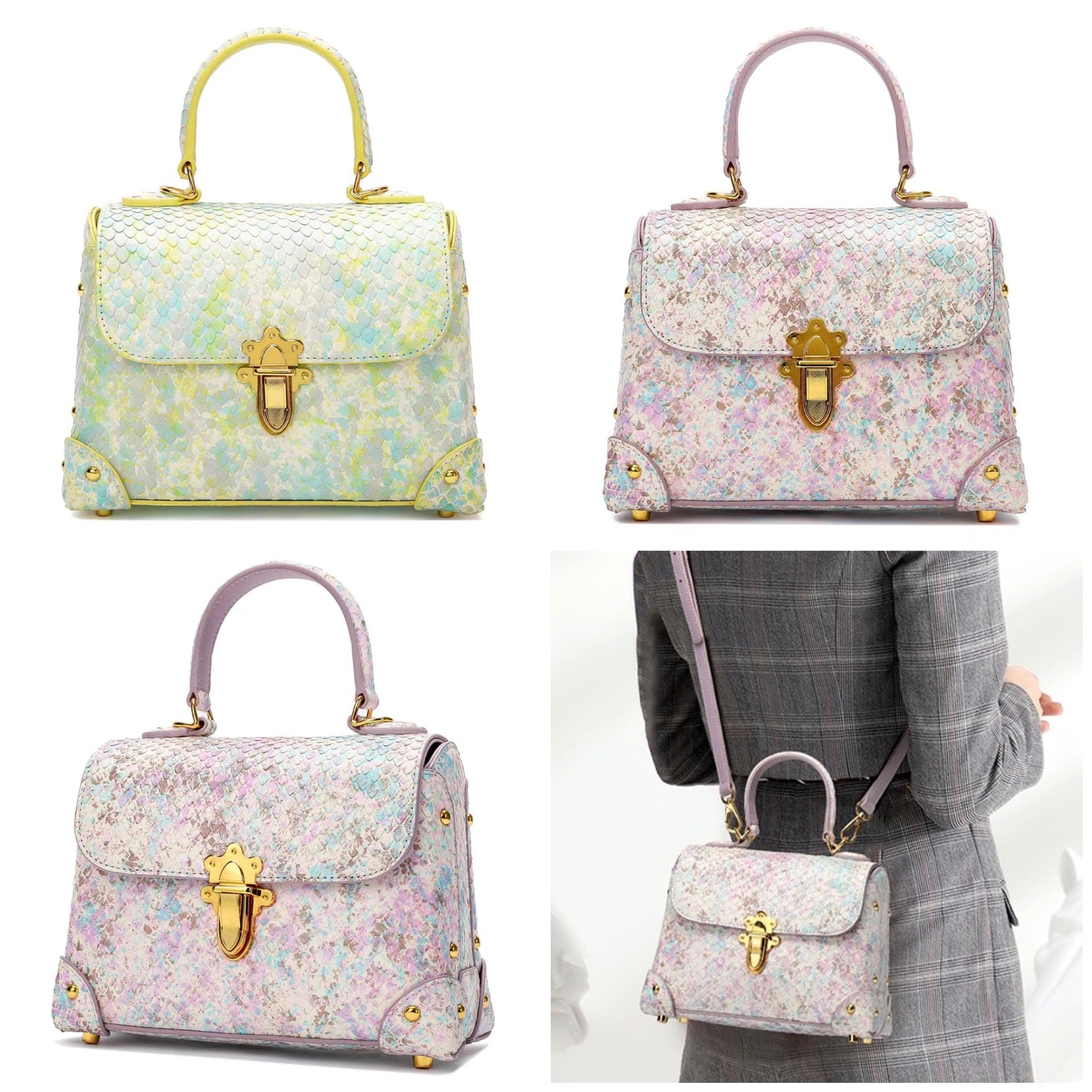 Women's Toe Layer Cowhide Fashion Snake Pattern Handbag LadyShow.Store