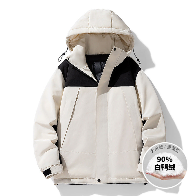 Men's Winter Color-Block Hooded Thick Down Jacket Pi-Mart