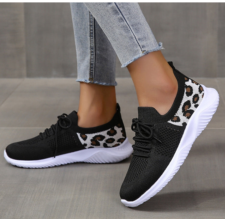 White Shoes Women Leopard Print Lace-up Sneakers Sports CJD
