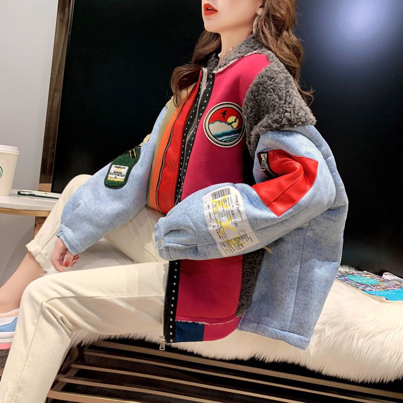 Women's Winter Loose Plus Size Lamb Wool Stitching Denim Coat Best YouTube Store