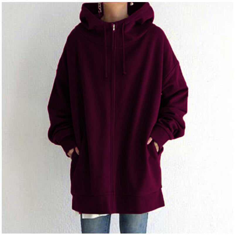 Zipper Hooded Long Plus Fleece Sweatshirt LadyShow.Store