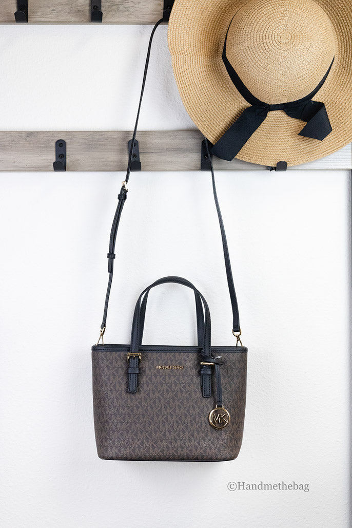 Michael Kors XS Brown Black Carryall Tote Convertible Bag LadyShow.Store