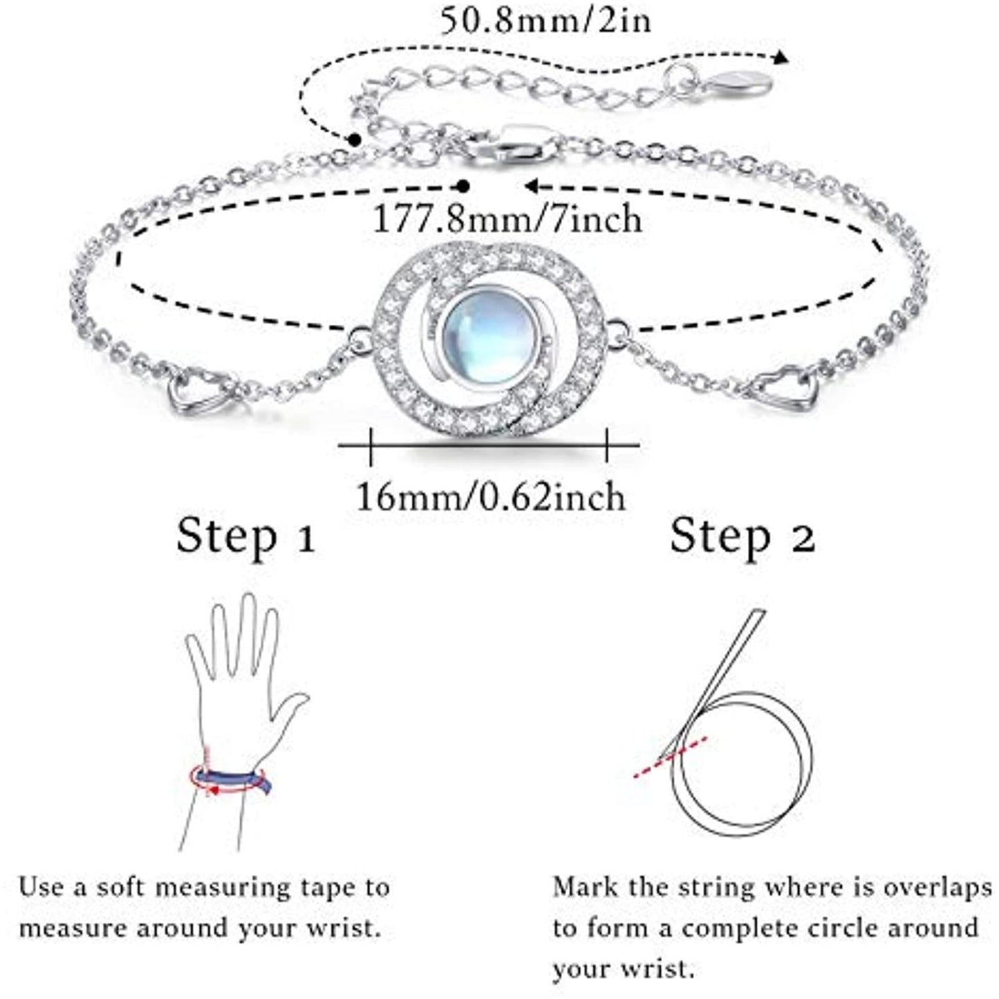 Sterling Silver Moonstone Infinity Symbol Heart Link Bracelet for Birthday Christmas LadyShow.Store