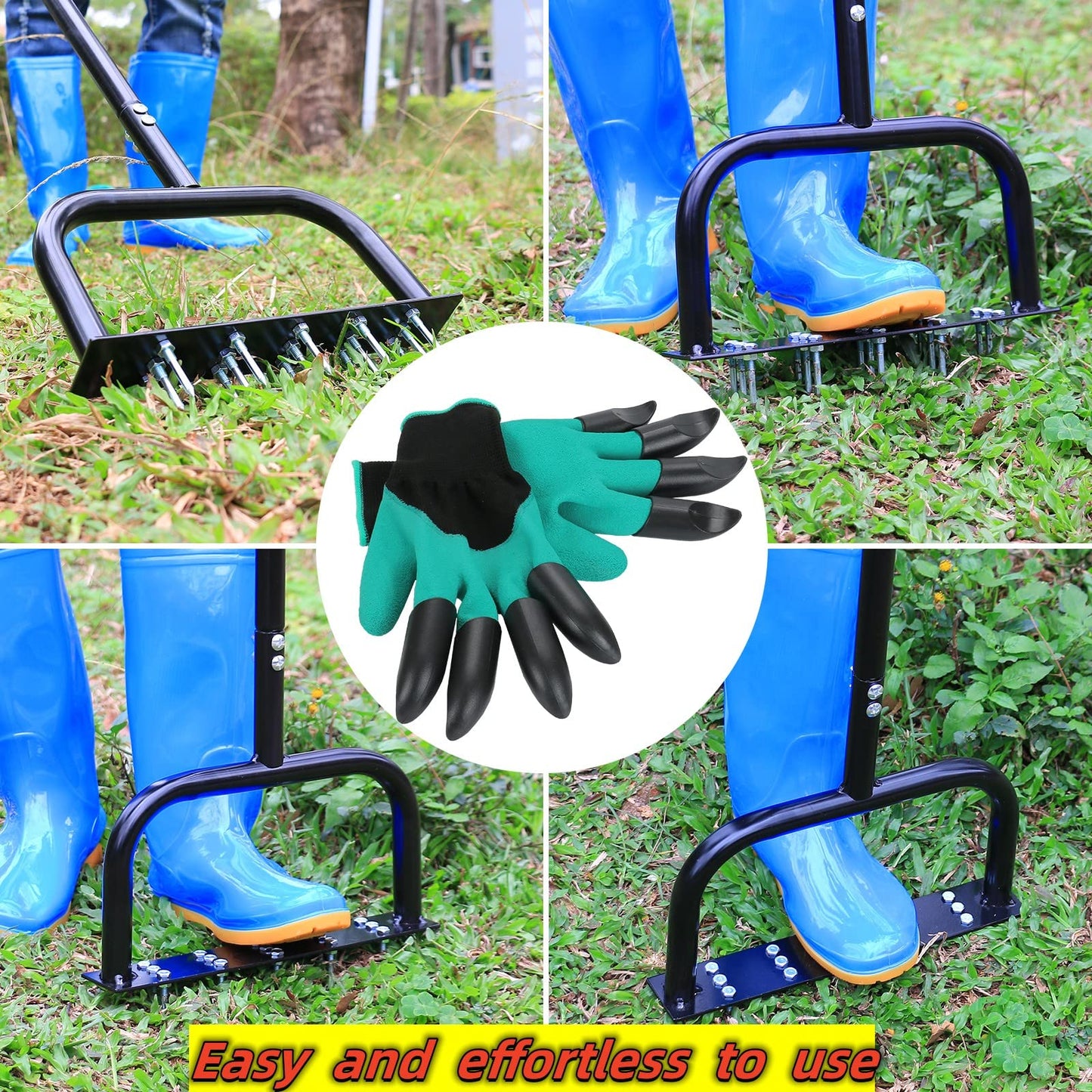 Lawn Aerator Tool Manual Metal Spike Grass Aeration With Dethatching Rake 15 Iron Spikes For Yard And Garden Compacted Soil Aerator Tool Black