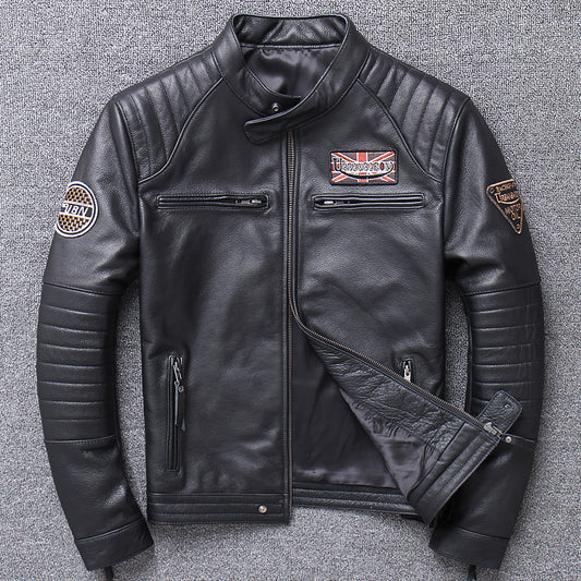 Men's Genuine Leather Motorcycle Jacket - Slim Fit Design Pi-Mart
