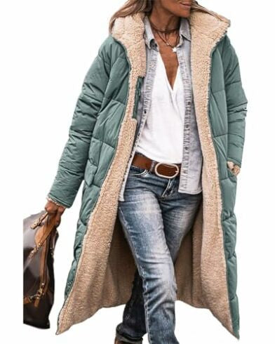 Solid Color Hooded Long Coat Winter Long Sleeve Double-sided Wear Slim Elegant Cardigan Jacket Top Women's Clothing LadyShow.Store