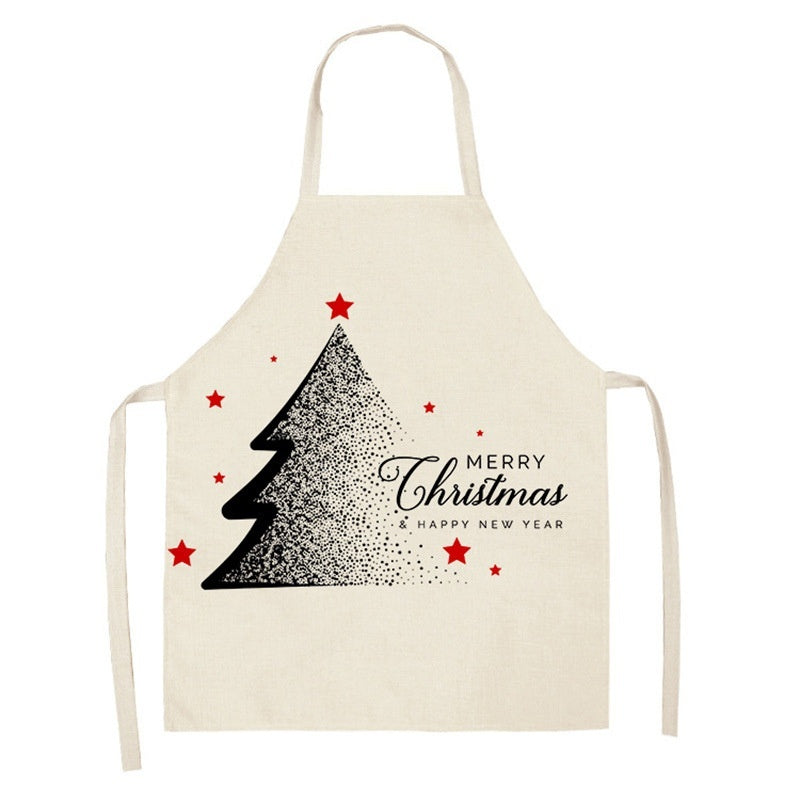 Christmas Deer Art Pattern Female Cleaning Home Cooking Kitchen Apron Chef Ear Cotton Linen PearlNestDecor.com