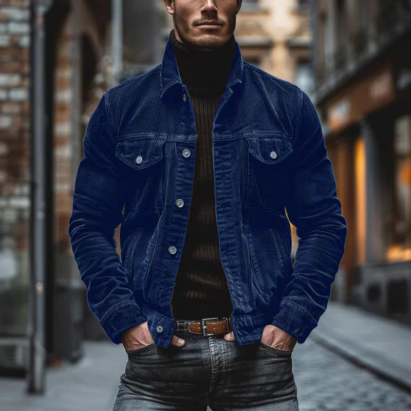Men's Pocket Corduroy Long Sleeve Striped Lapel Jacket LadyShow.Store