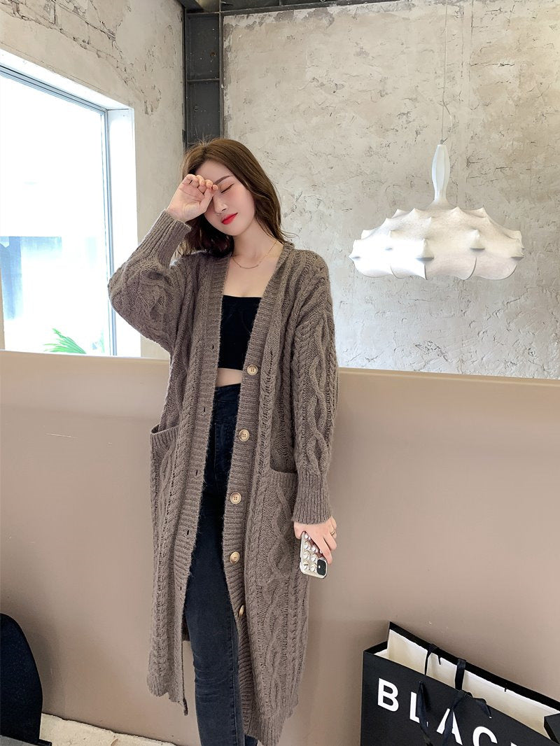 Mid-Length Mohair Knitted Cardigan Jacket for Women Pi-Mart