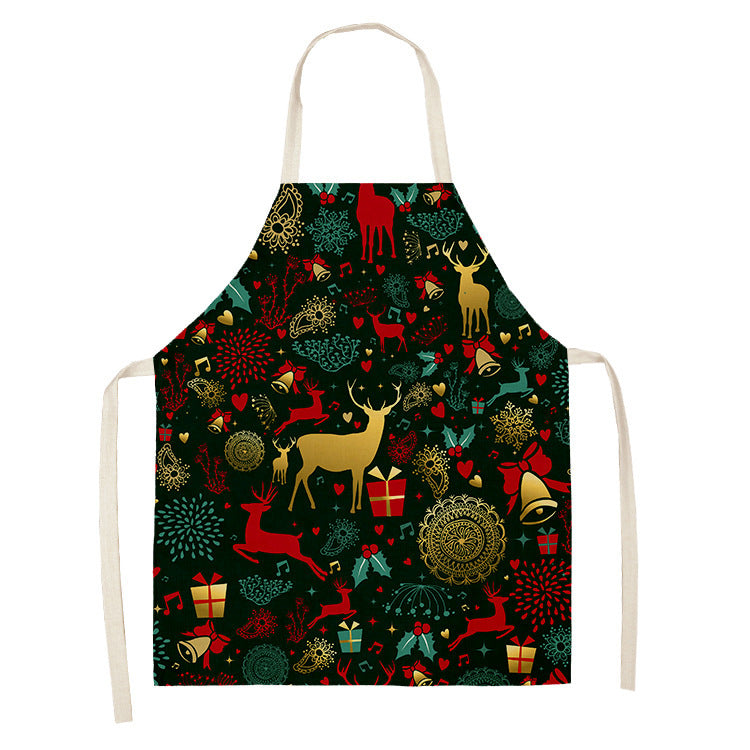Household Green Series Christmas Dog Linen Apron Used In Kitchen PearlNestDecor.com