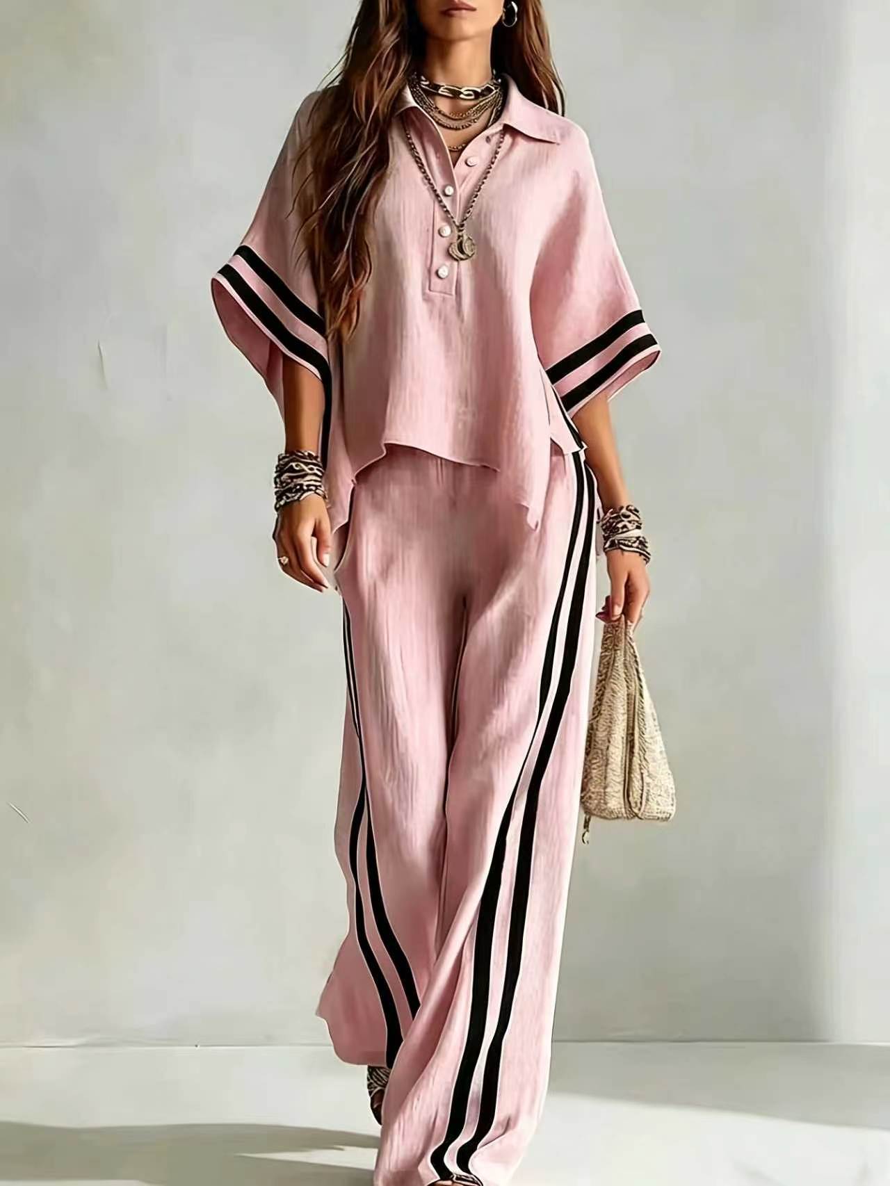 Short-sleeve Shirt And Loose-fitting Trousers Two-piece Set NorixaFashion.com