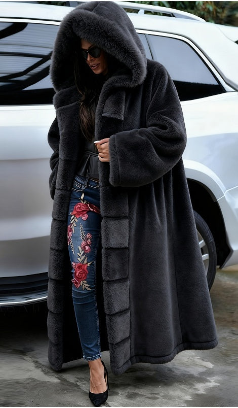 Faux Fur Coat Women Long Hooded Fur Coat NorixaFashion.com