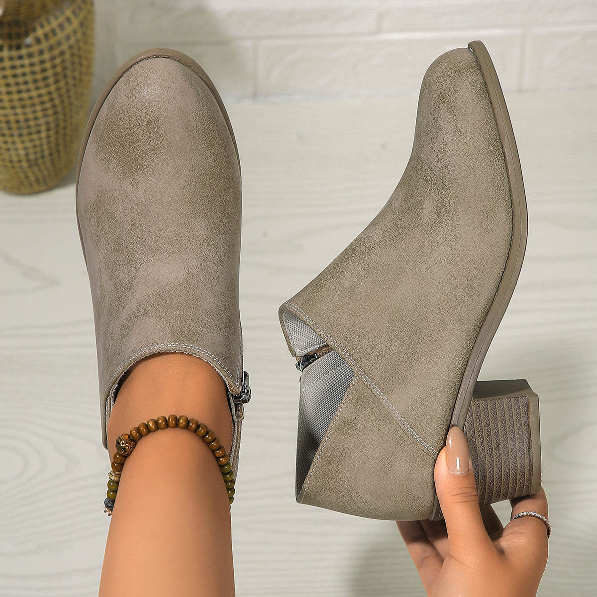 Chunky Heel Round Toe Ankle Boots With Side Zipper Design Fashion Fall Winter Short Boots For Women Shoes CJD