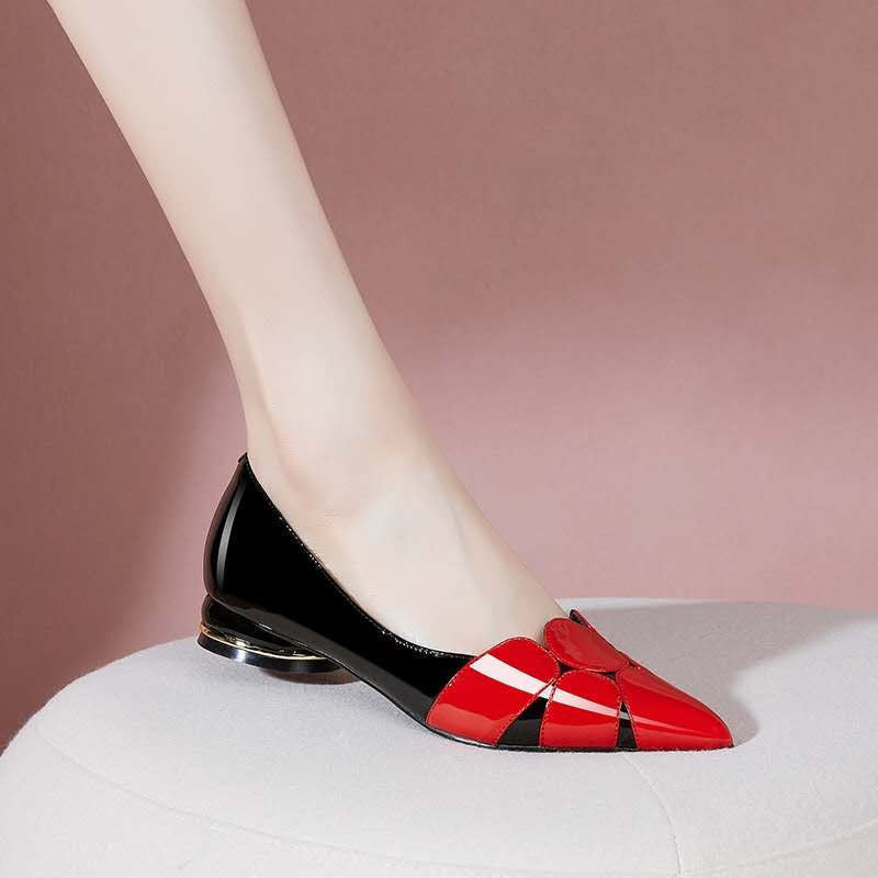 Red Thick Heel Soft Leather Women's Shoes LadyShow.Store