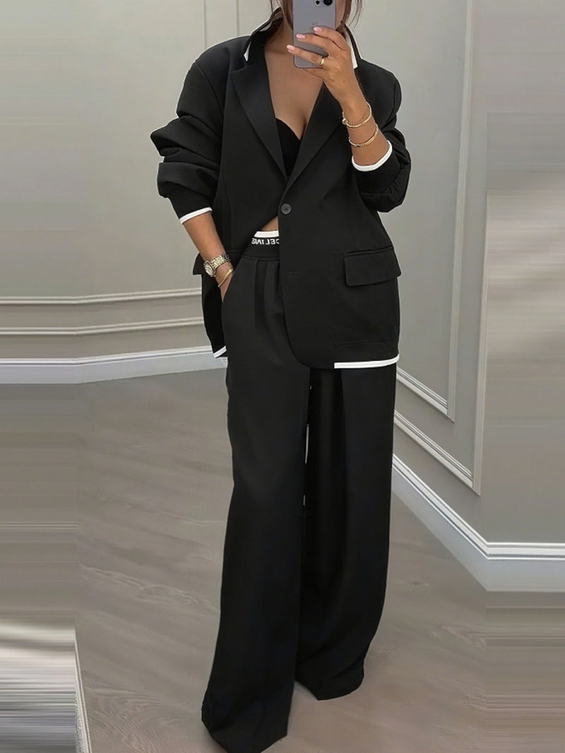 European And American Cross-Border 2026 Autumn And Winter New Women's Clothing Amazon Style Long-Sleeve Jacket Casual Wide-Leg Pants Suit Set NorixaFashion.com