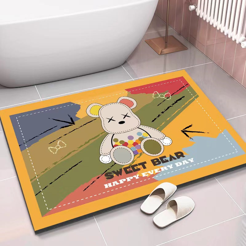 Cartoon Cute Bear Diatom Mud Soft Water Absorbent Floor Mat Anti Slip