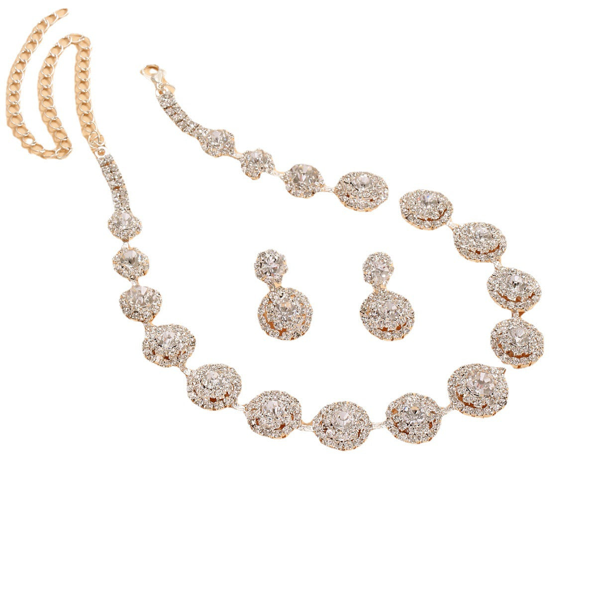 Popular Luxury Round Rhinestone Quartz Necklace And Earring Suit LadyShow.Store