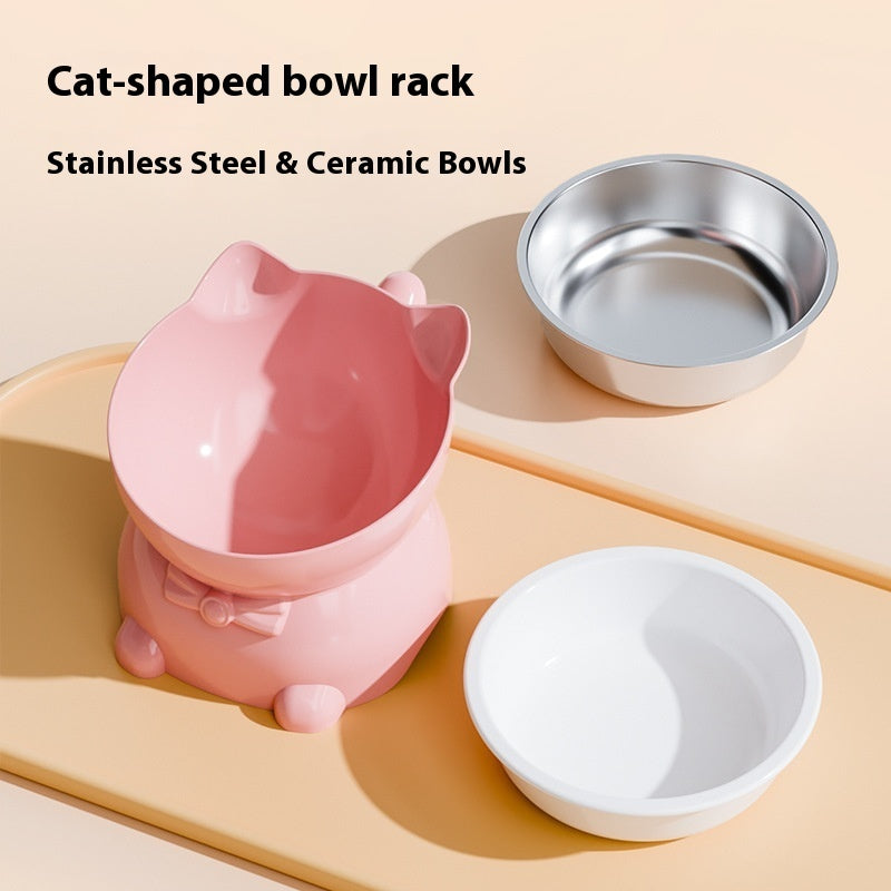 Stainless Steel Anti-fall Oblique Cat Bowl Pets Fashion
