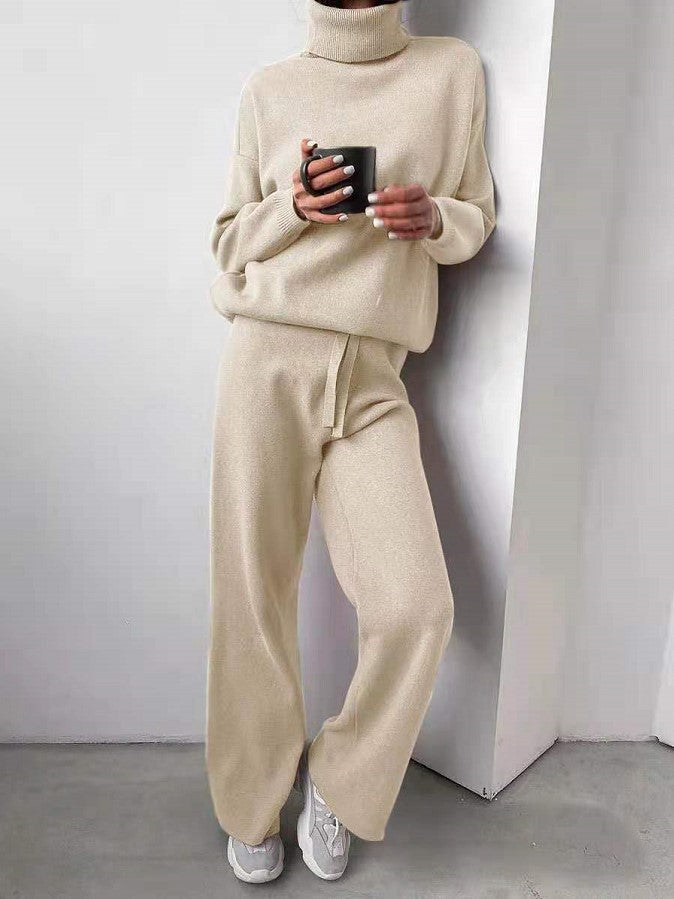 Casual Fashion Suits For Women Turtleneck Sweater And Drawstring Straight Pants LadyShow.Store