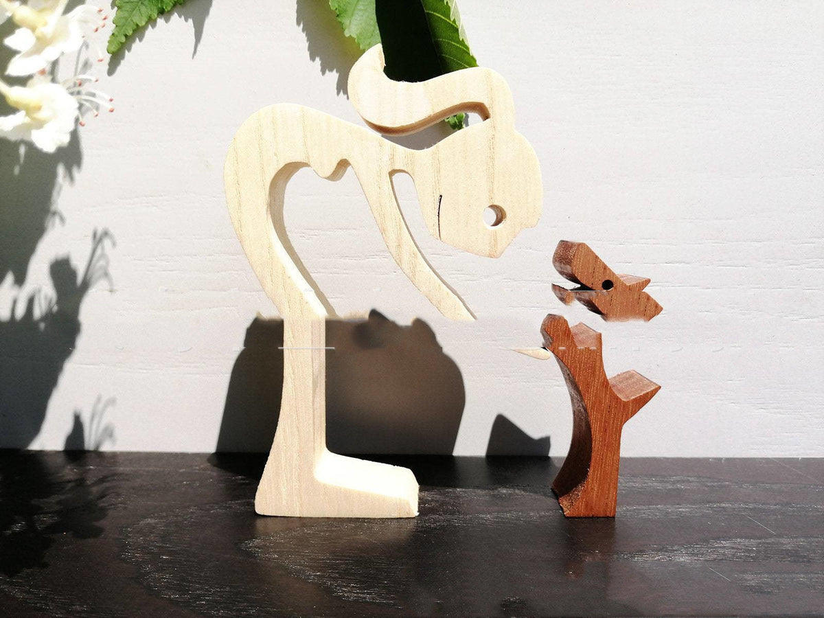 DIY Figurine Wood Dog Ornament Sculpture Home Decoration A Man A Dog Wood Sculpture Christmas Gifts Model Decor PearlNestDecor.com