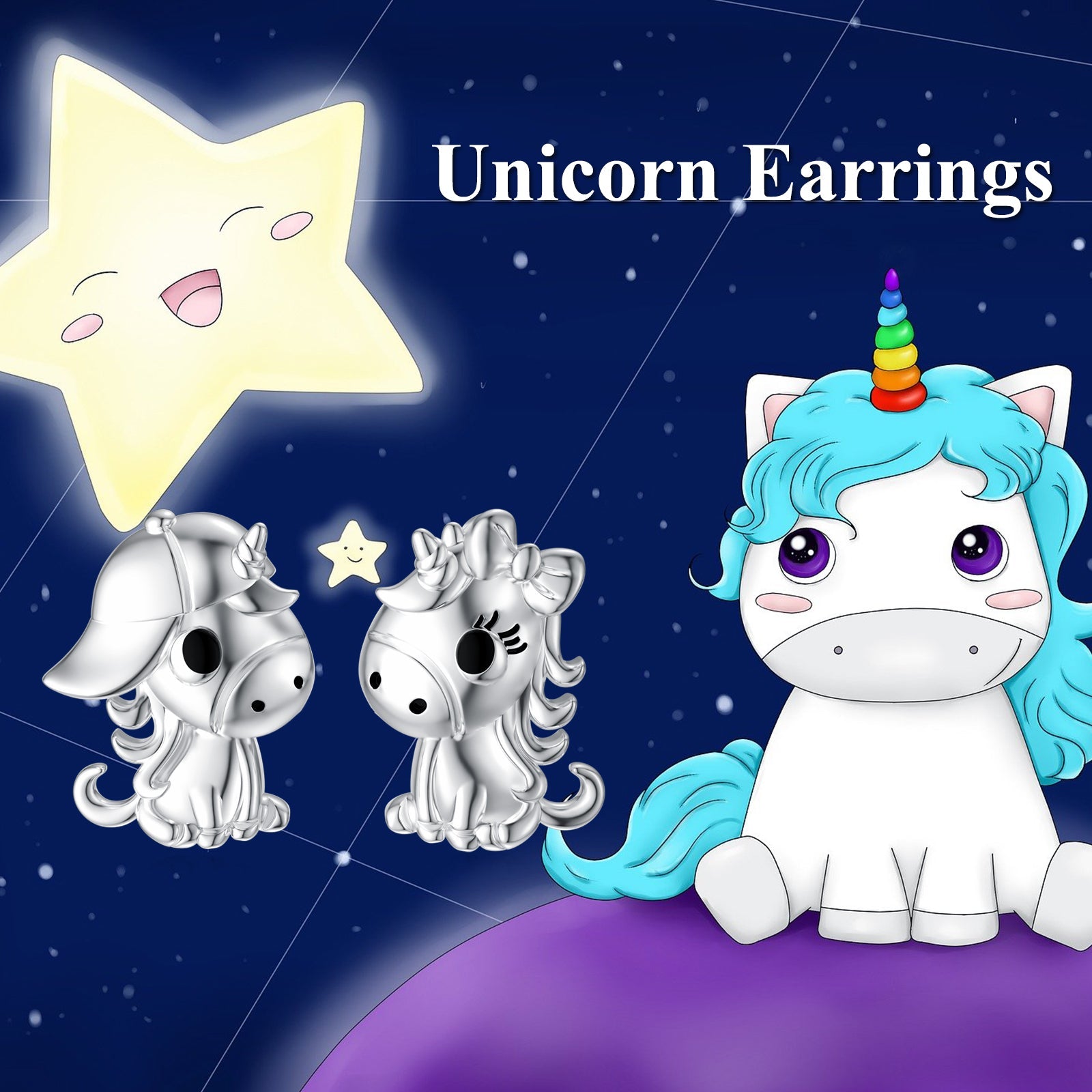 Unicorn Earrings in Sterling Silver Cute Gift for Girls LadyShow.Store
