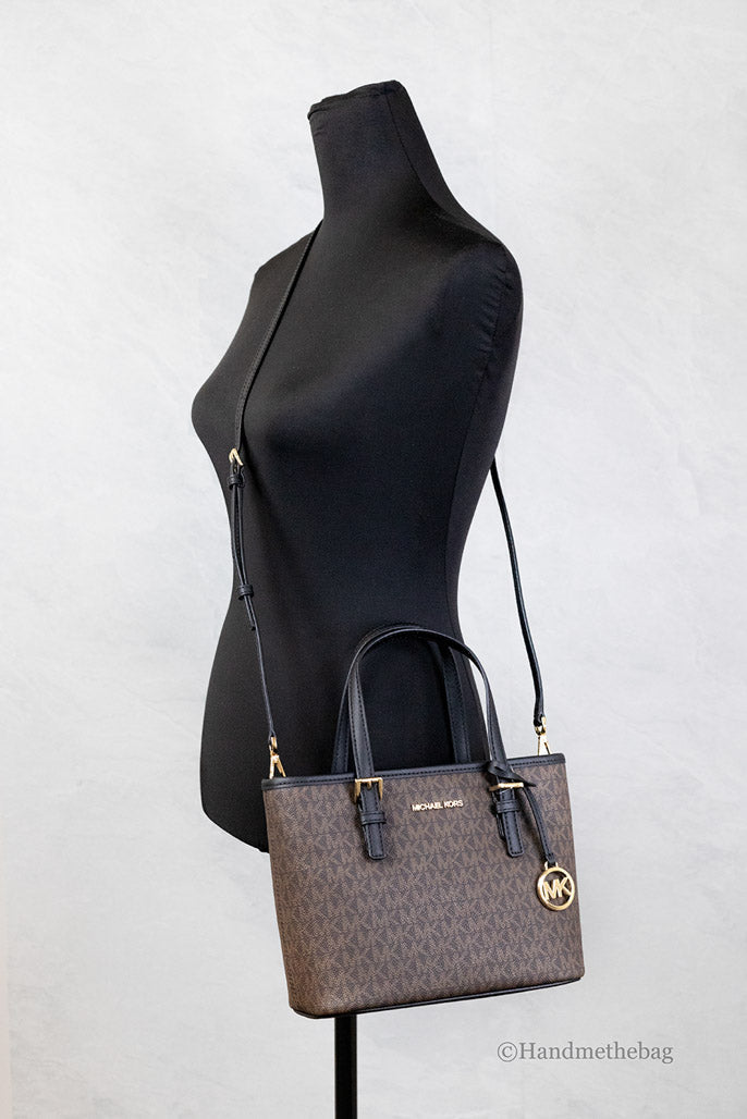 Michael Kors XS Brown Black Carryall Tote Convertible Bag LadyShow.Store
