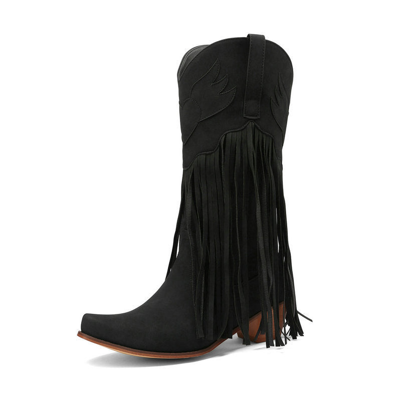Womens Retro Mid-Calf Chunky Heel Round-Toe Boots LadyShow.Store